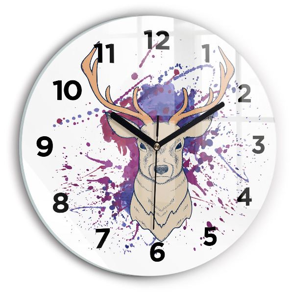 Round glass wall clock Deer vector illustration