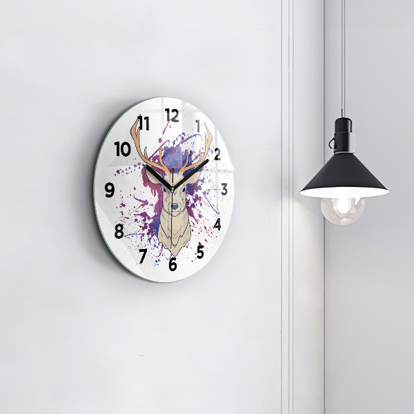 Round glass wall clock Deer vector illustration