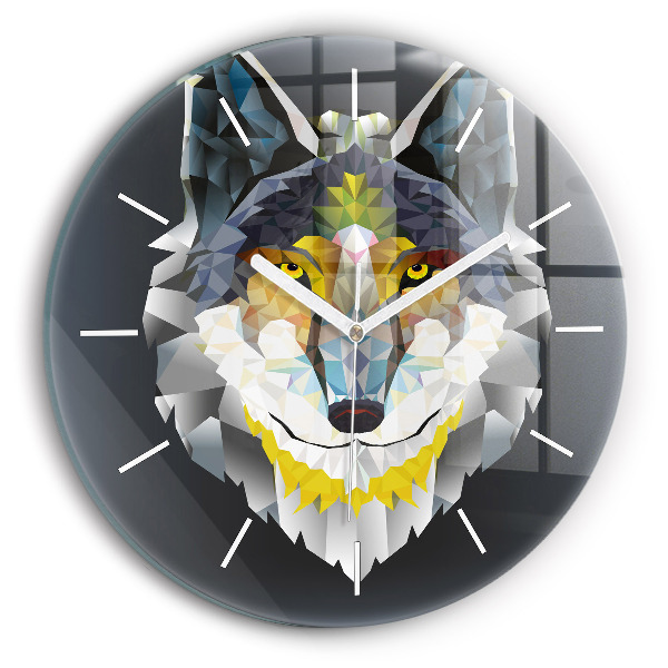 Round glass wall clock Wolf head