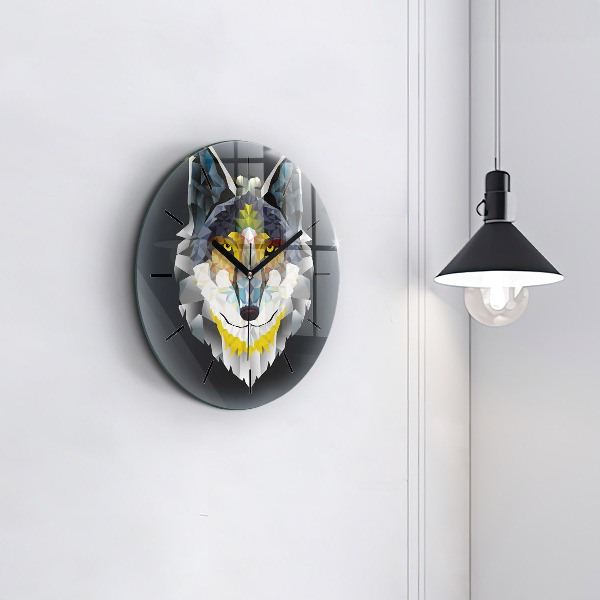 Round glass wall clock Wolf head