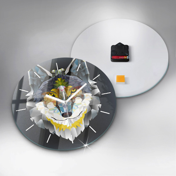 Round glass wall clock Wolf head