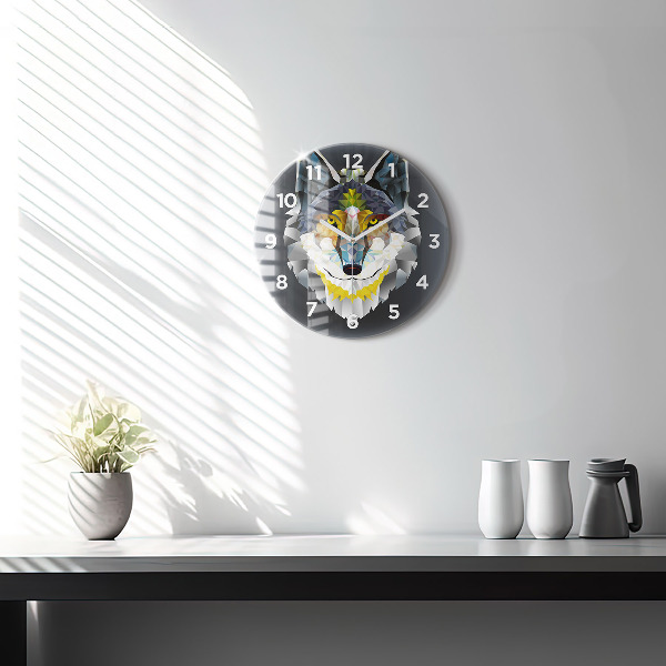 Round glass wall clock Wolf head