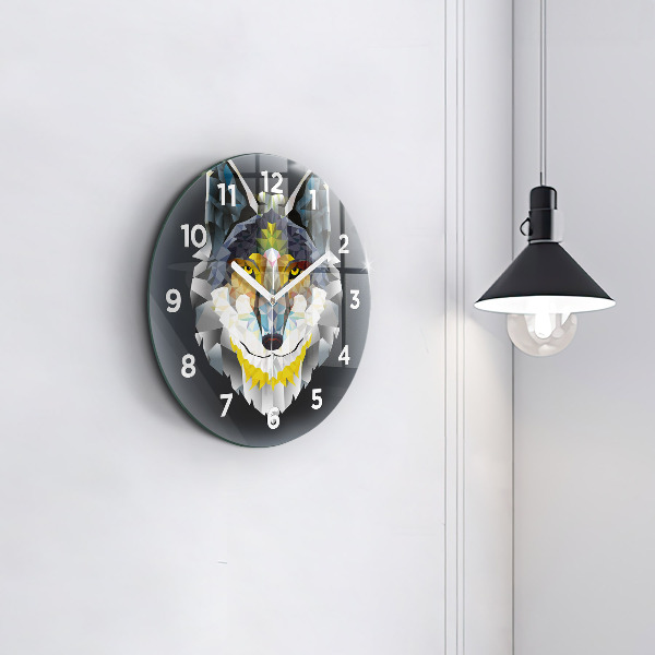 Round glass wall clock Wolf head