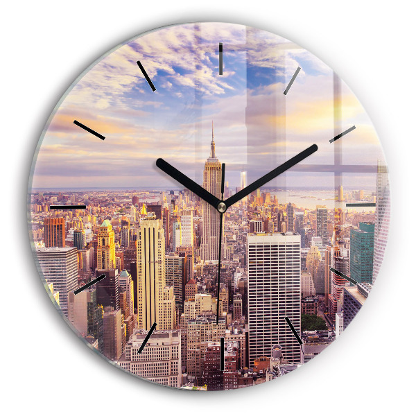 Round glass wall clock Sunset New York