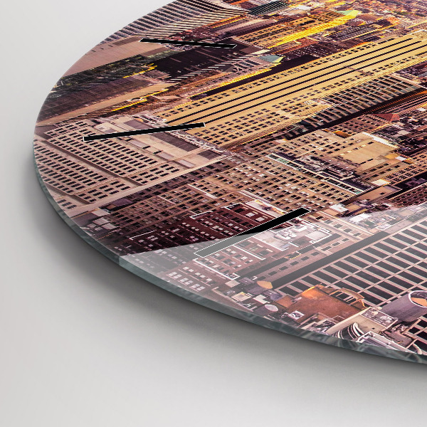 Round glass wall clock Sunset New York