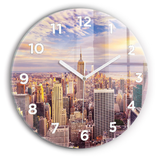 Round glass wall clock Sunset New York