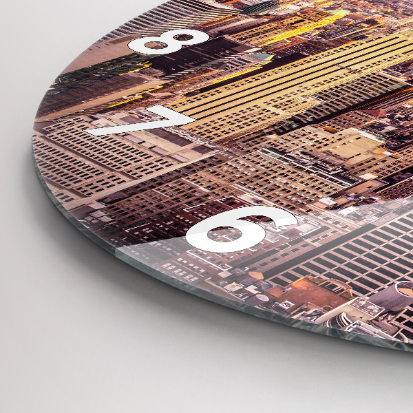 Round glass wall clock Sunset New York