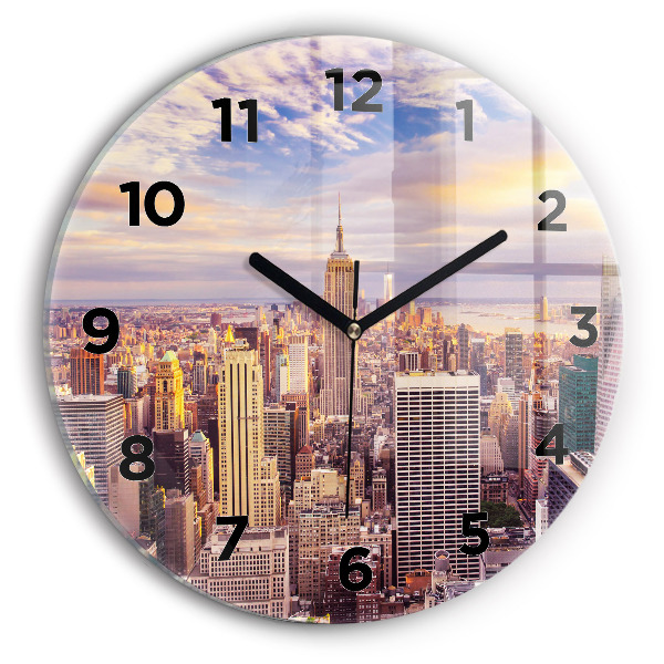 Round glass wall clock Sunset New York