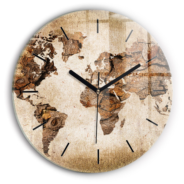 Round glass wall clock Vintage world map
