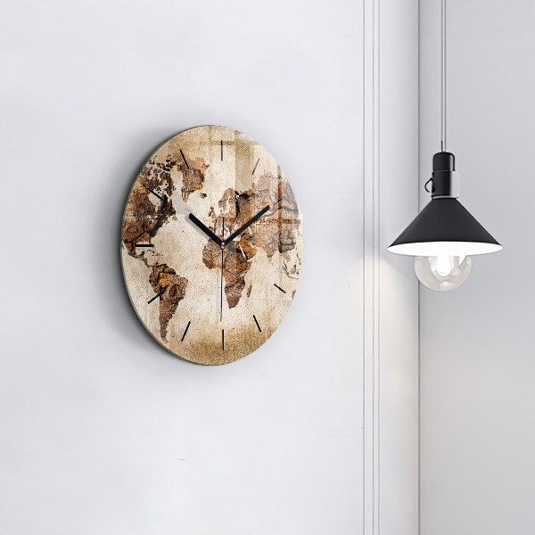 Round glass wall clock Vintage world map