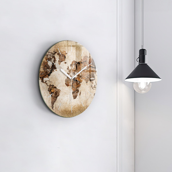 Round glass wall clock Vintage world map