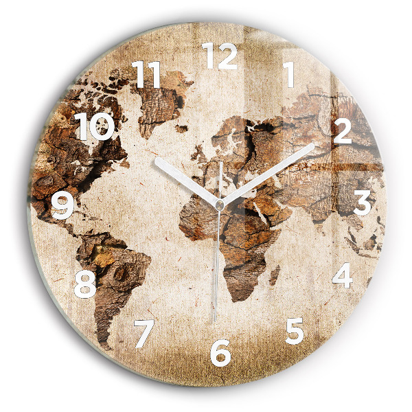 Round glass wall clock Vintage world map