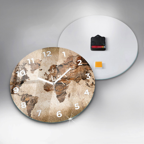 Round glass wall clock Vintage world map