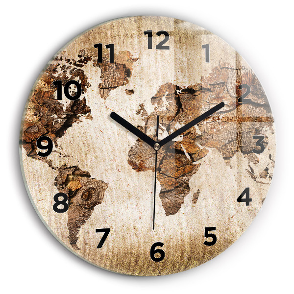 Round glass wall clock Vintage world map