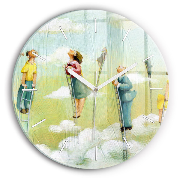 Round glass wall clock People on ladders