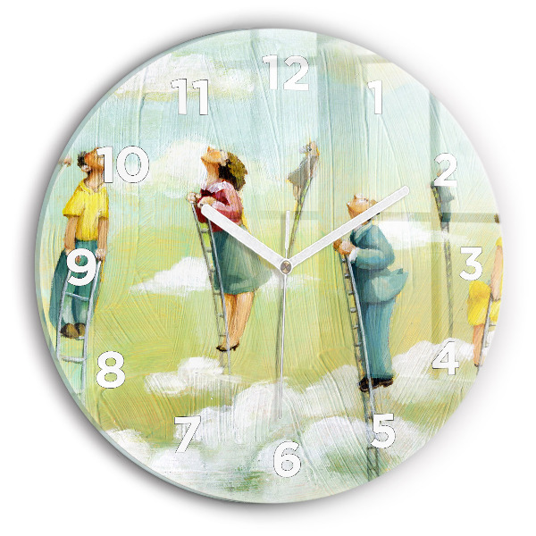 Round glass wall clock People on ladders