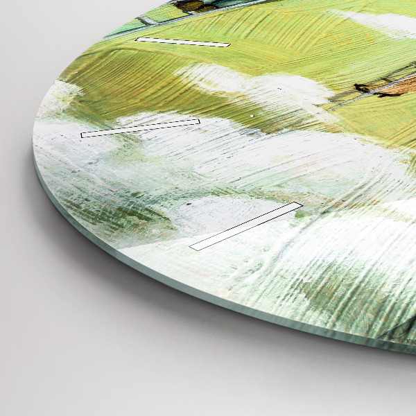 Round glass wall clock People on ladders