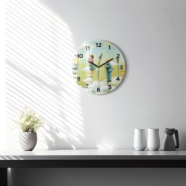 Round glass wall clock People on ladders