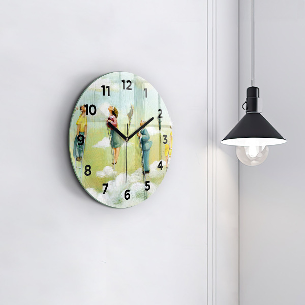 Round glass wall clock People on ladders