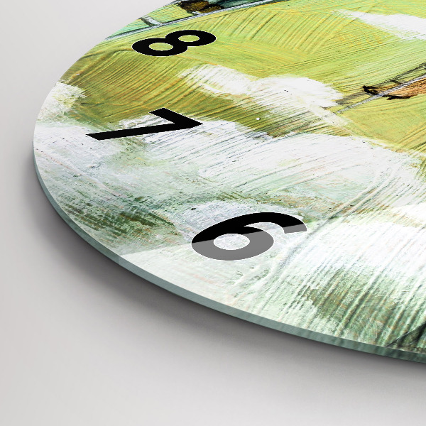 Round glass wall clock People on ladders