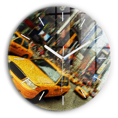 Round glass wall clock New York City taxis