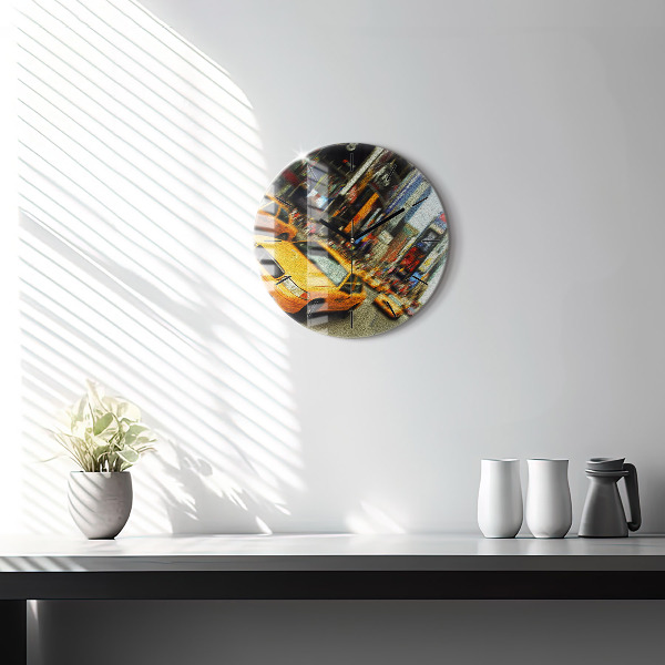 Round glass wall clock New York City taxis