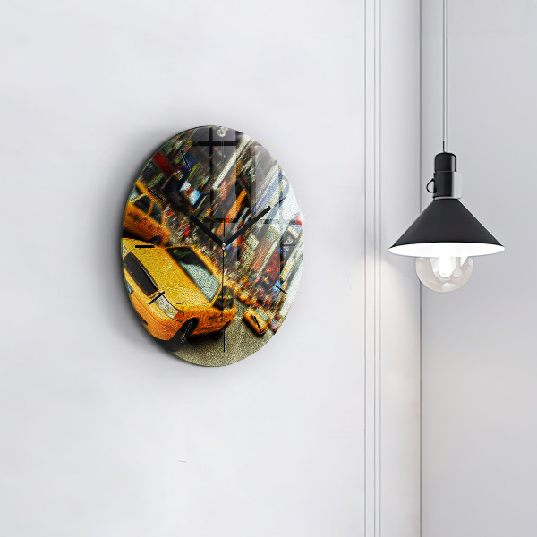 Round glass wall clock New York City taxis