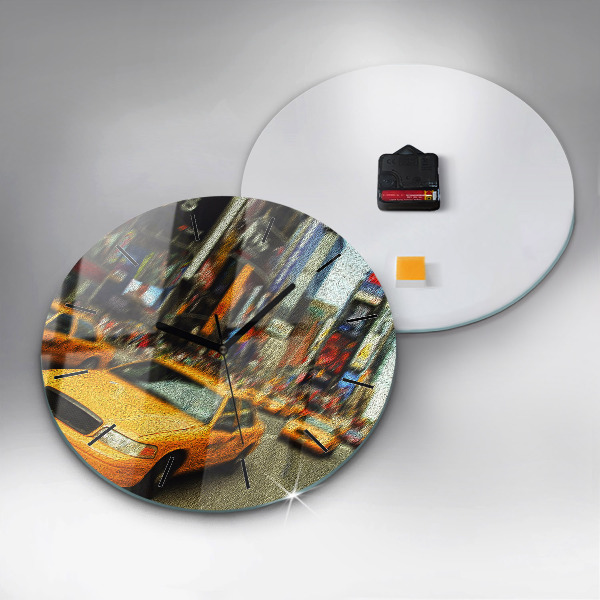 Round glass wall clock New York City taxis