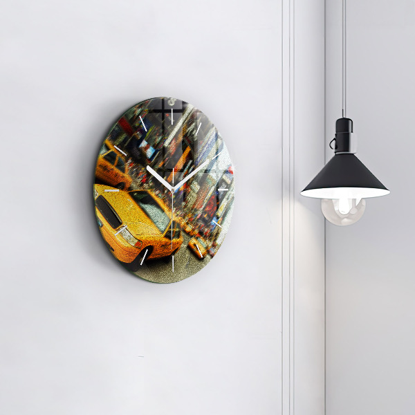 Round glass wall clock New York City taxis