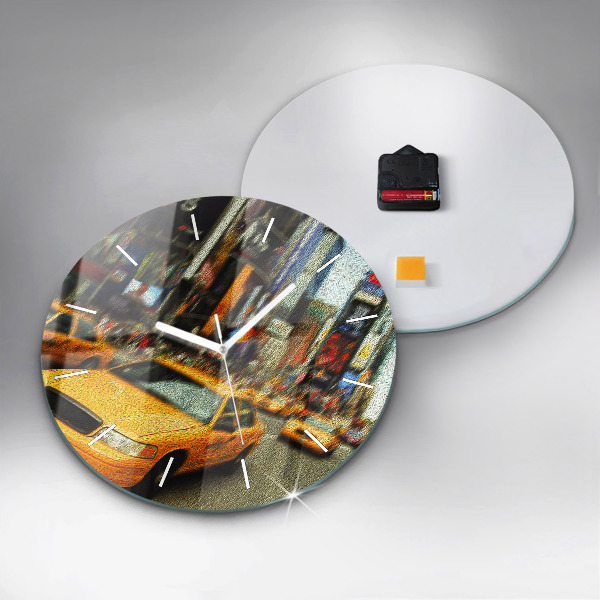 Round glass wall clock New York City taxis