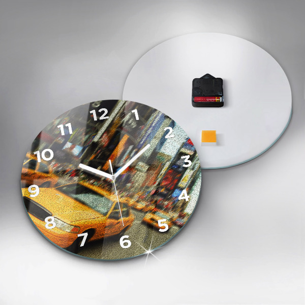 Round glass wall clock New York City taxis