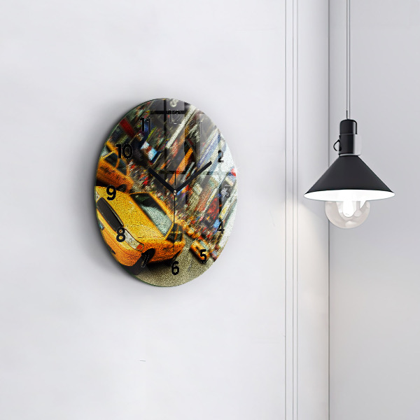 Round glass wall clock New York City taxis