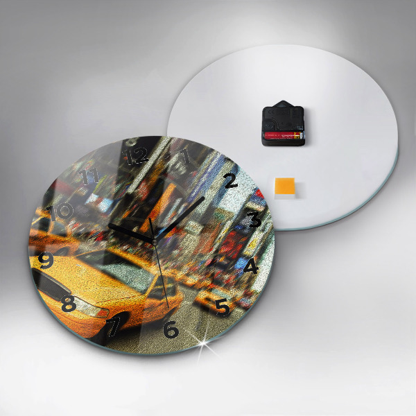 Round glass wall clock New York City taxis