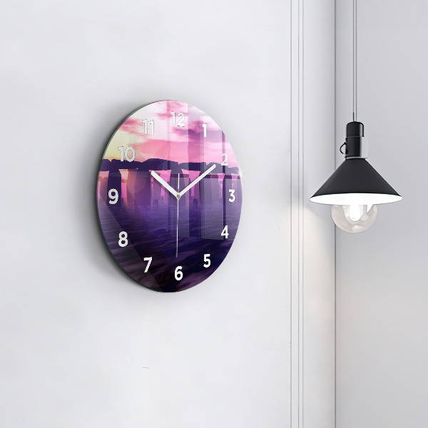 Round glass wall clock Sunset at Stonehenge
