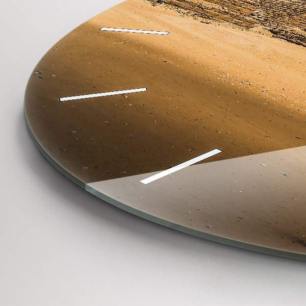 Round glass wall clock Pyramids and sunset