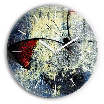 Round glass wall clock Butterfly vintage style