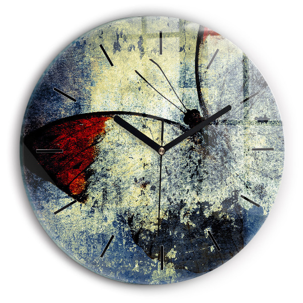 Round glass wall clock Butterfly vintage style