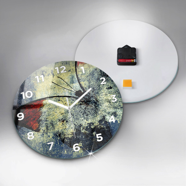Round glass wall clock Butterfly vintage style