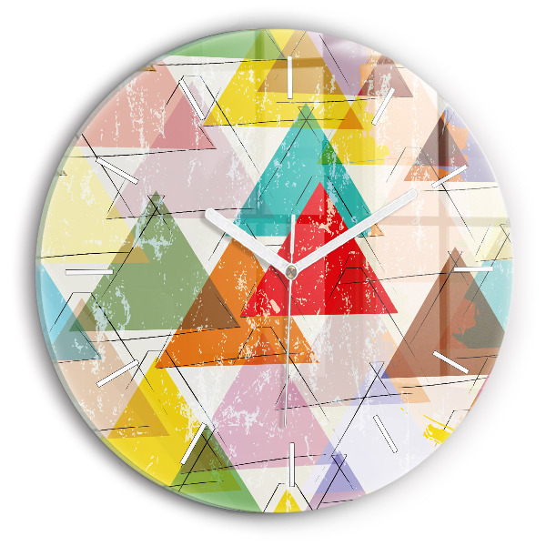 Round glass wall clock Geometric Triangles