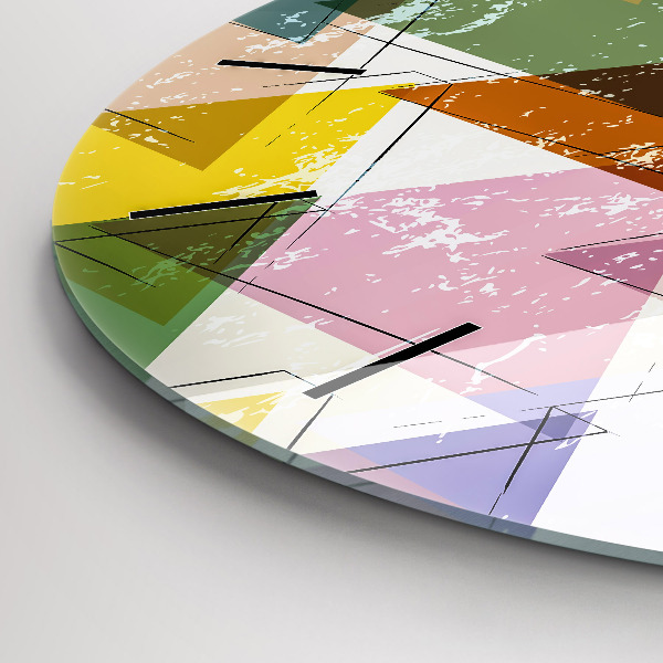Round glass wall clock Geometric Triangles