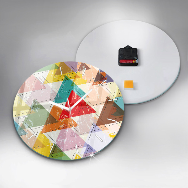 Round glass wall clock Geometric Triangles