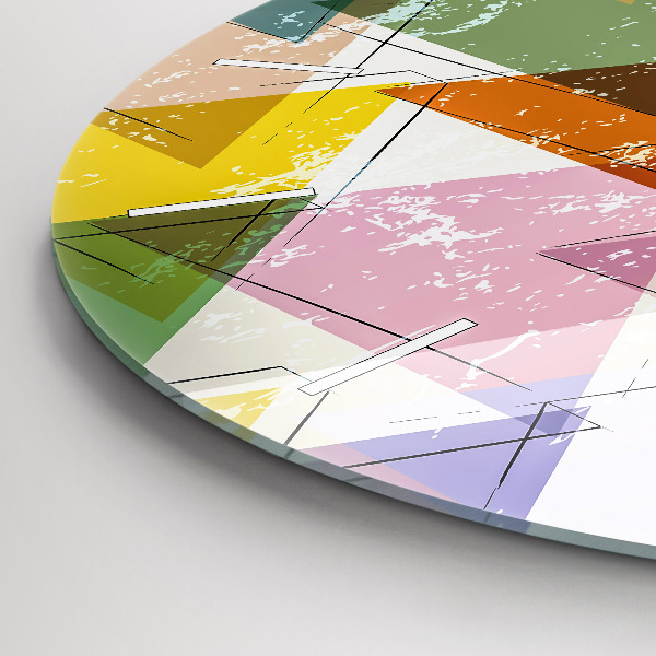 Round glass wall clock Geometric Triangles