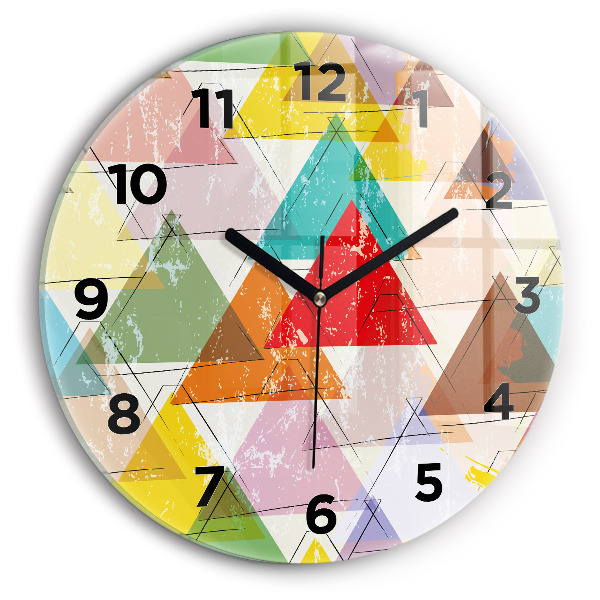 Round glass wall clock Geometric Triangles