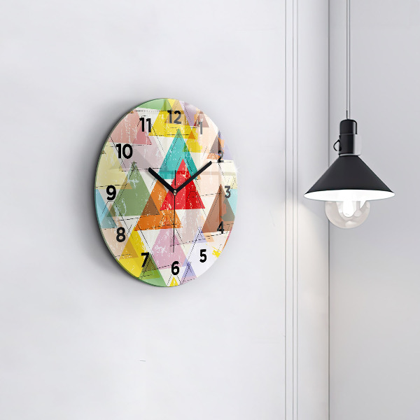 Round glass wall clock Geometric Triangles
