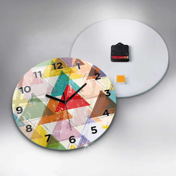 Round glass wall clock Geometric Triangles
