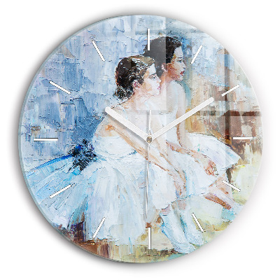 Round glass wall clock Young ballerinas