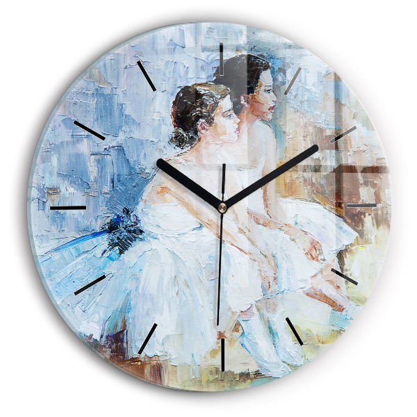 Round glass wall clock Young ballerinas