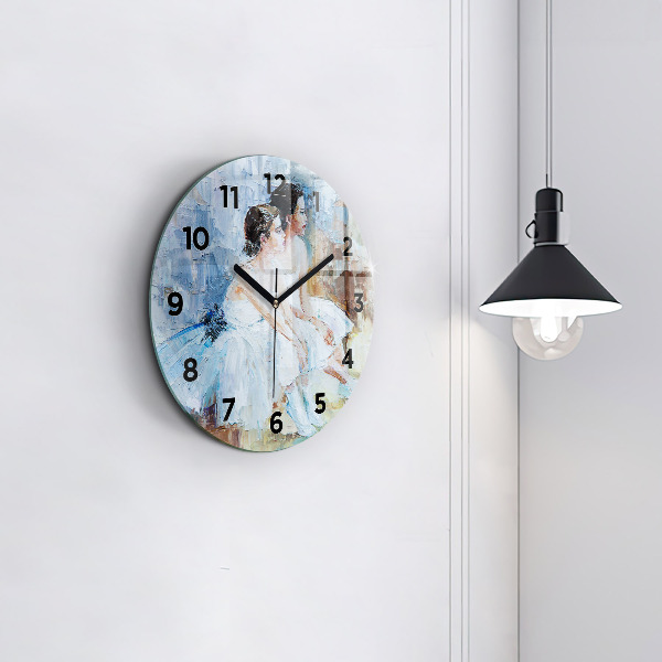 Round glass wall clock Young ballerinas
