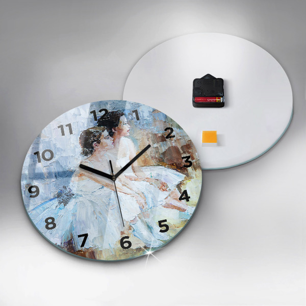 Round glass wall clock Young ballerinas