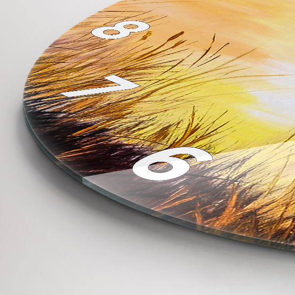 Round glass wall clock Cranes at sunset